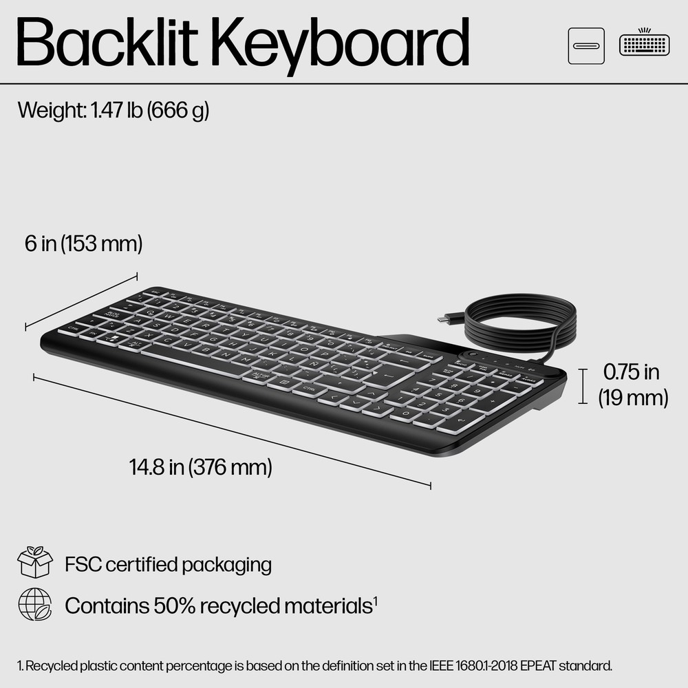 HP 400 Backlit Wired Keyboard