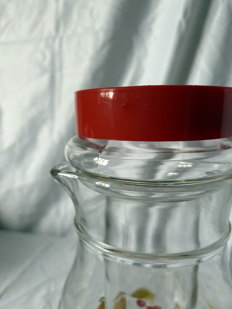 Large Vintage Glass Pitcher with Removable Ice Column | Fruit Pattern