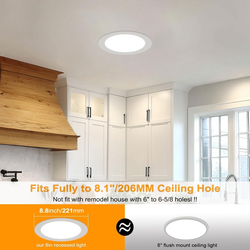 2PK 8" LED Recessed Light Ultra-Thin Ceiling Lighting Junction Box Dimmable CCT