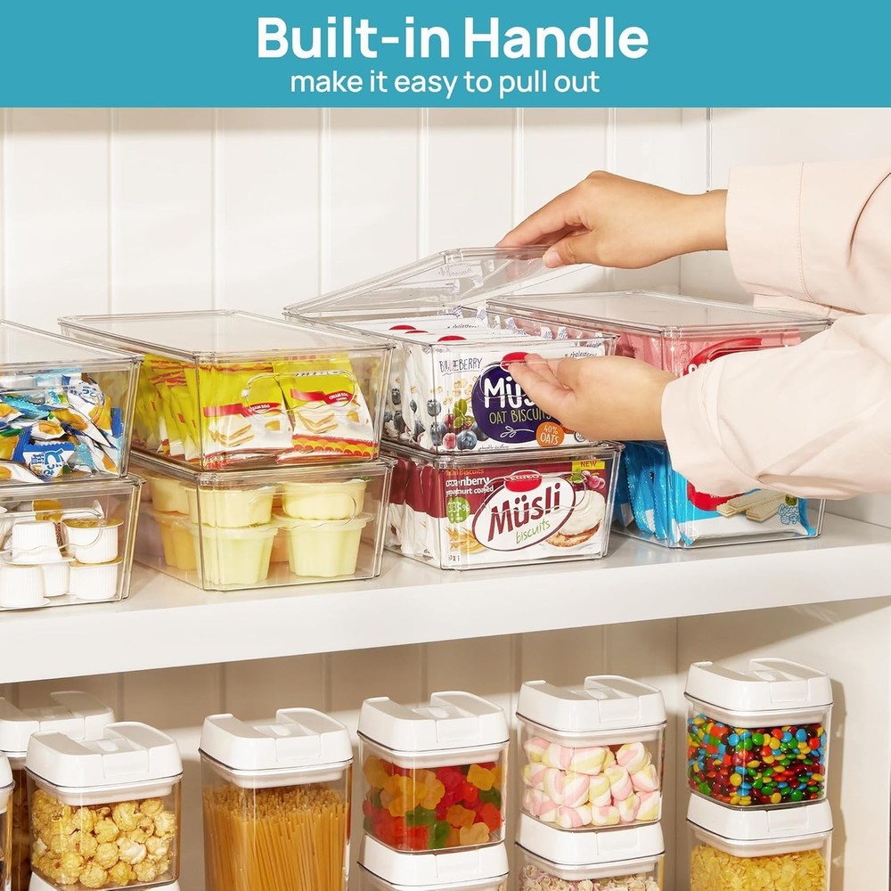 8pcs Clear Organizers & Storage Bins W/ Lids Stackable Plastic Storage