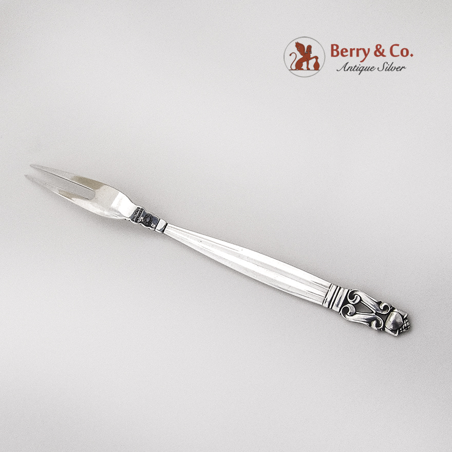 Acorn Small Serving Fork Georg Jensen Sterling Silver 1950 Denmark