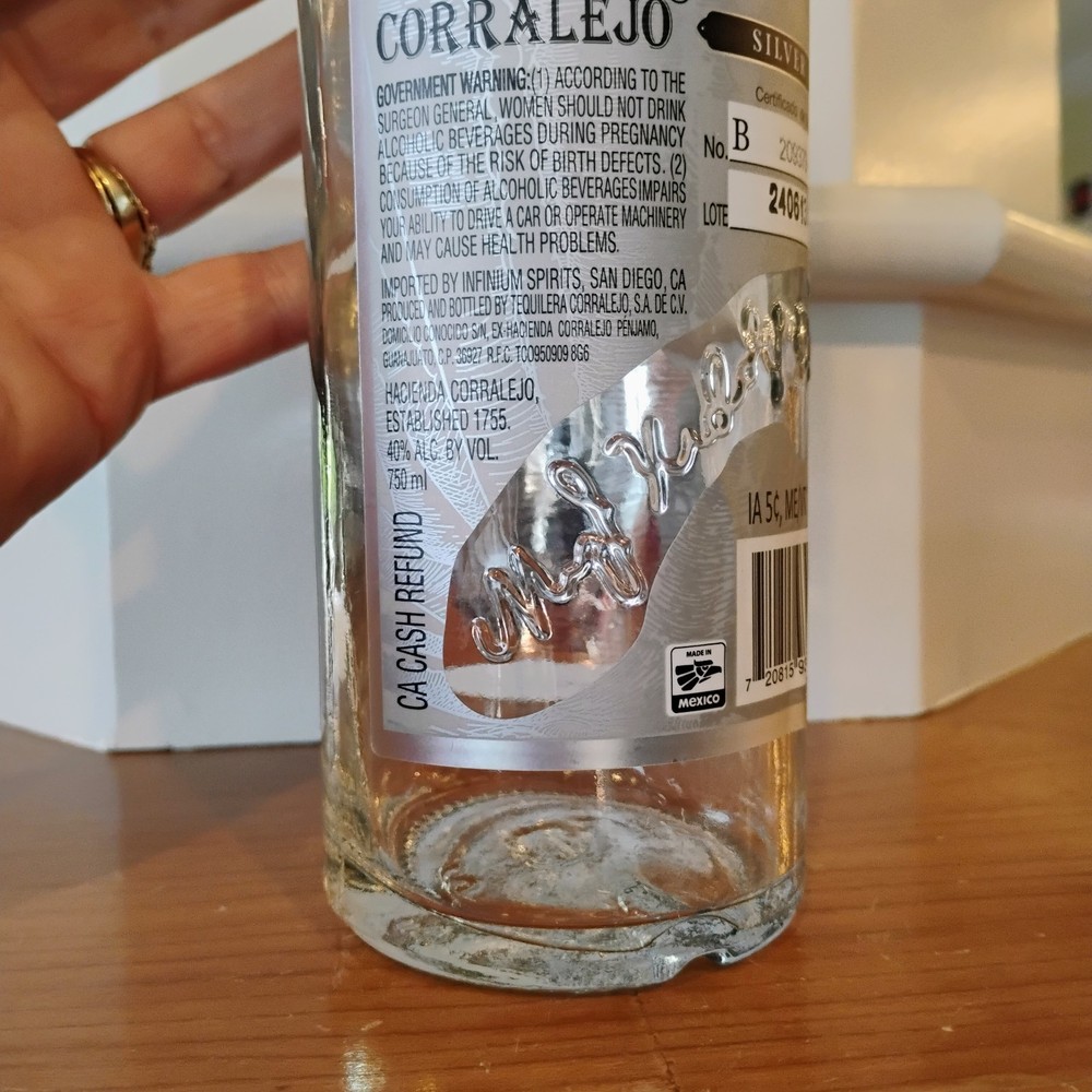 Corralejo Silver Tequila Empty Bottle w/Cork 750 mL