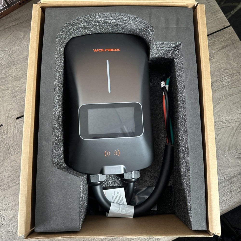 WOLFBOX Level 2 EV Charger 48 Amp, Smart Display RFID, 25ft Cable Hardwired E50