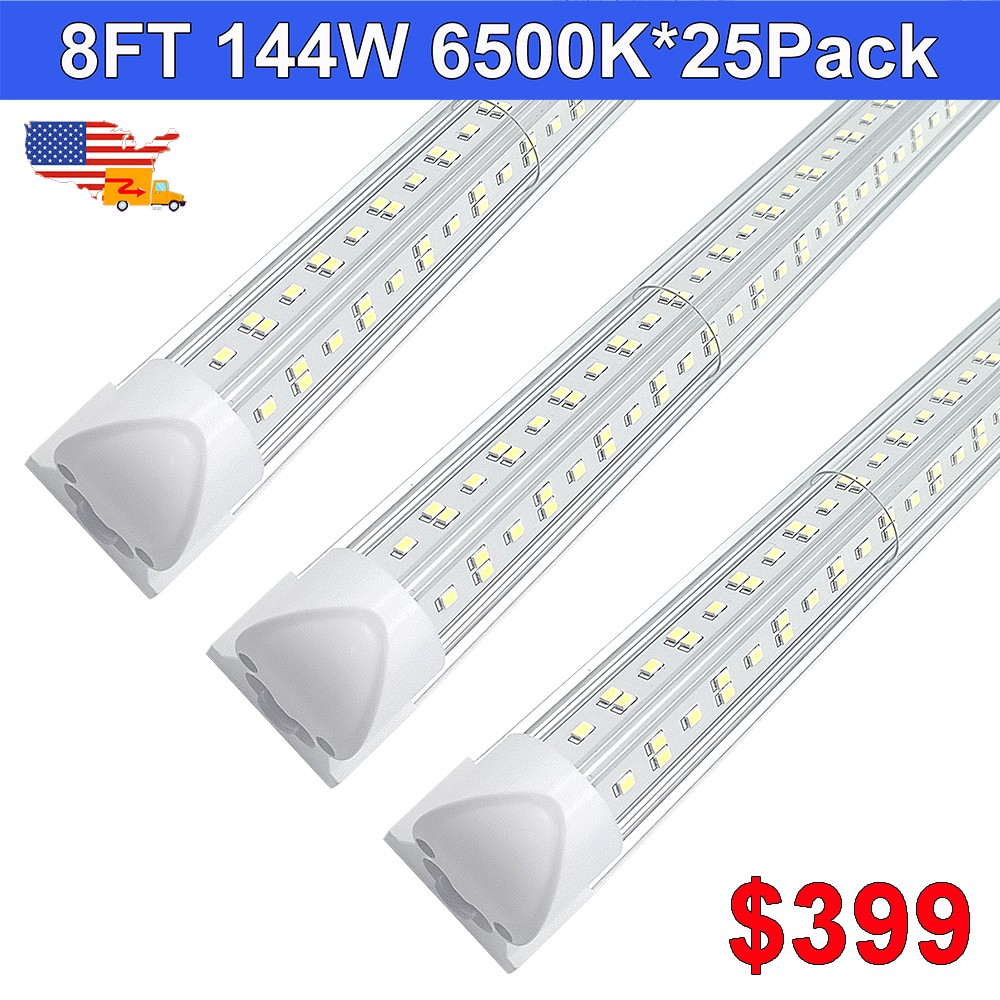 25 Pack 8 Ft Shop Lights Garage 6500K 144W T8 96" LED Bulbs Linkable Led Tubes