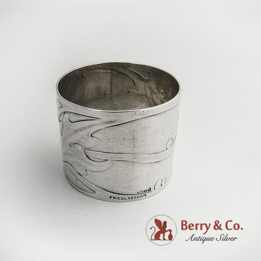 Jugendstil Napkin Ring German 800 Silver Friedlaender 1900