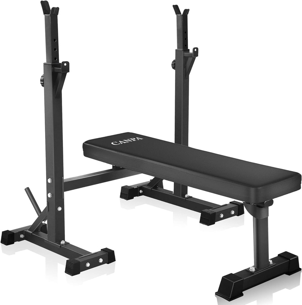Bench Press, Olympic Weight Bench with Squat Rack Workout Bench Adjustable Barb