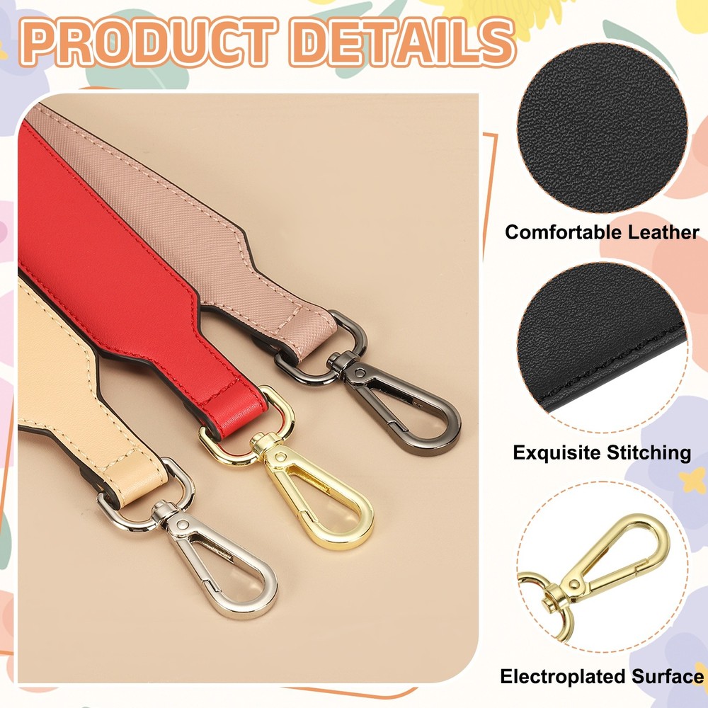 16 Inch Leather Purse Strap, Plain Pattern with Light Gold Buckle, Black