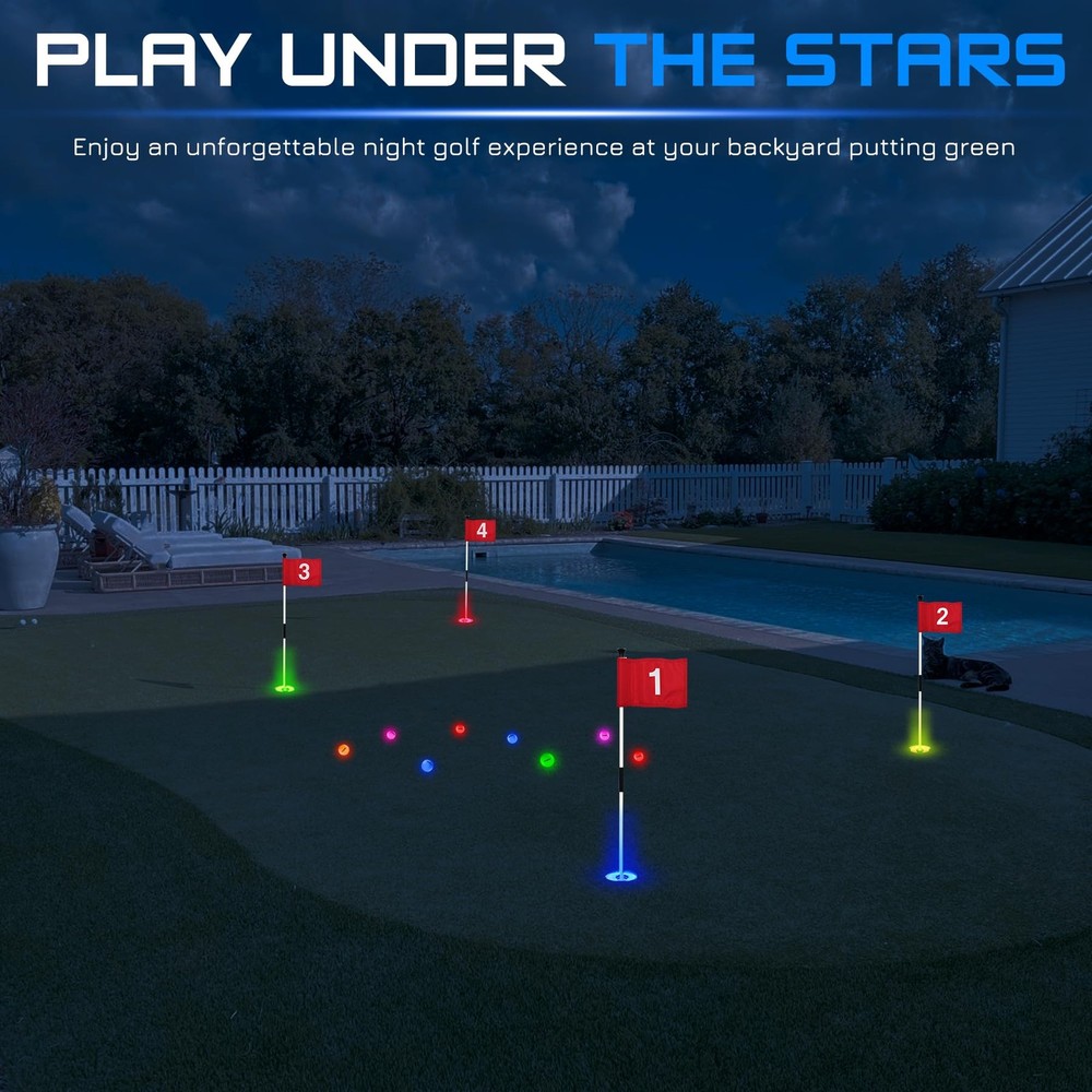 KINGTOP LED Golf Hole Lights (6-Pack) - Battery Powered- RGB- C Shape- 6Pack