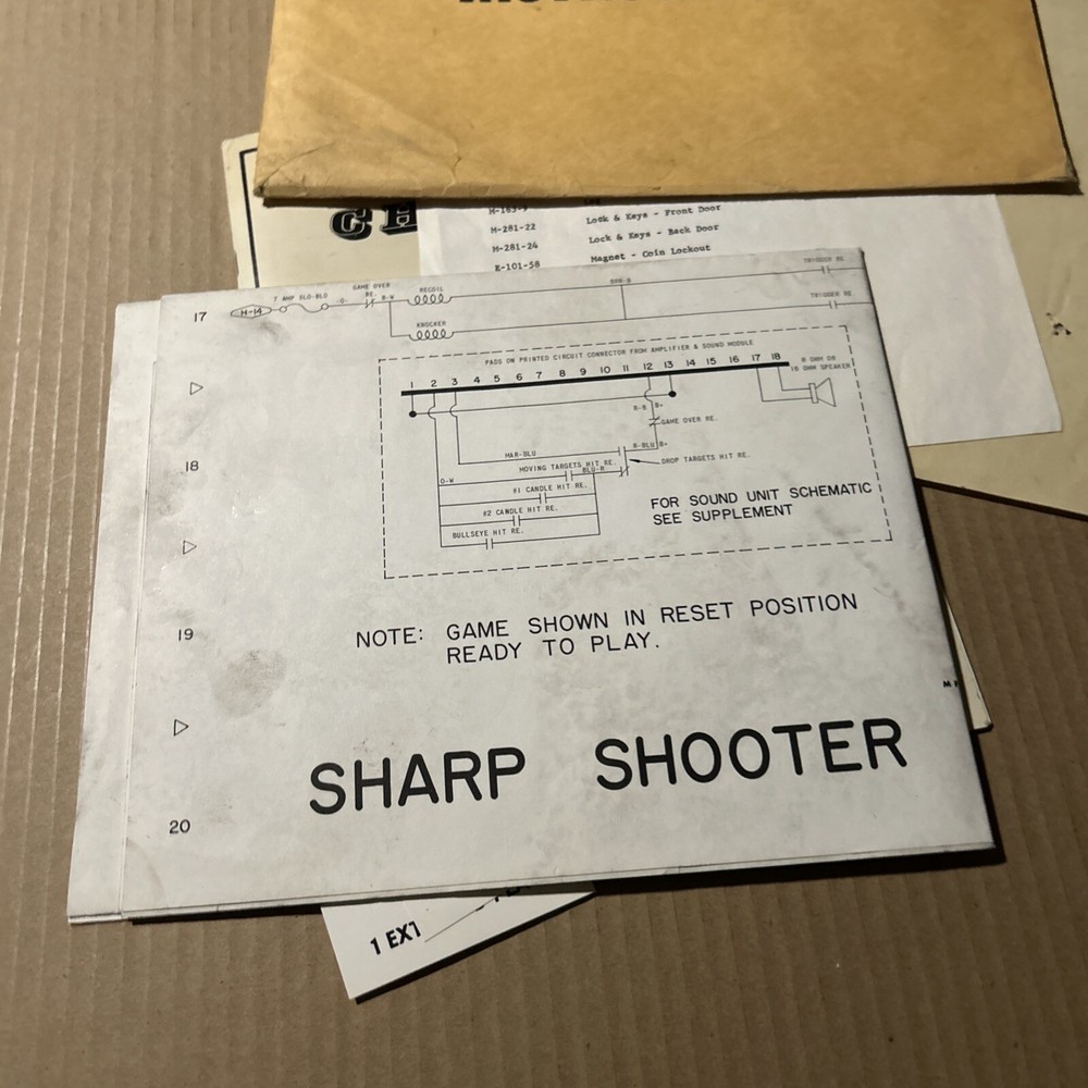 original Sharp Shooter Gun Chicago Coin Set arcade game Owners manual