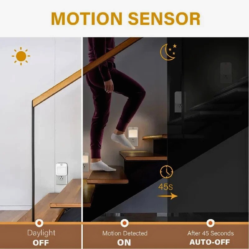 Motion Sensor LED Night Light | US EU Plug | Adjustable Brightness | Auto ON/OFF