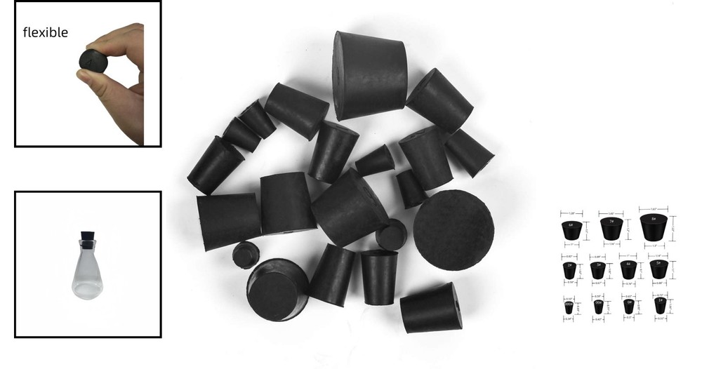 Durable 21-Pack Solid Rubber Stoppers - 11 Sizes for Safe Seal Solutions