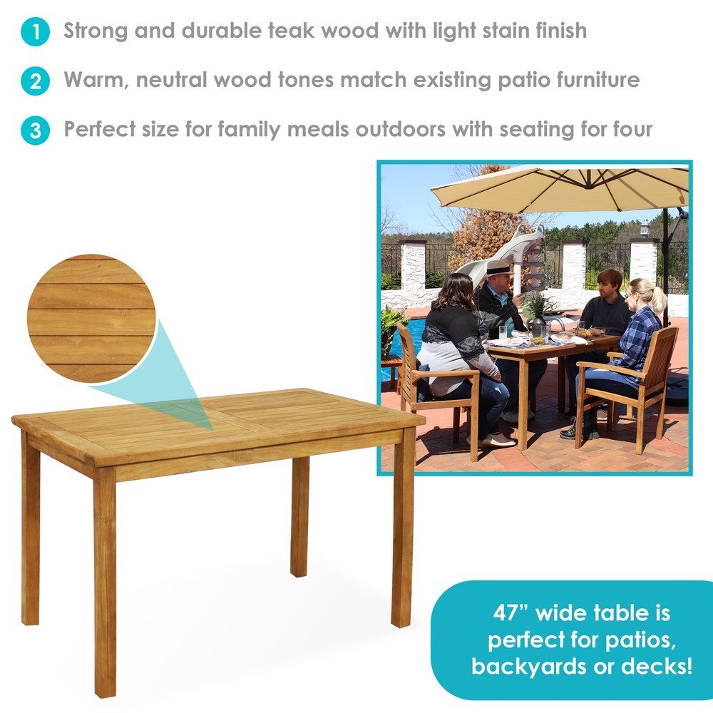 47.25 in Solid Teak Rectangular Patio Dining Table by Sunnydaze