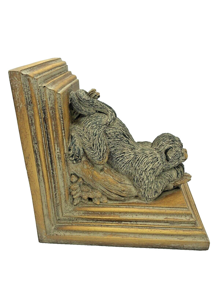 Vintage Decorative Distressed Wood Posing Monkey on a Tree Single Bookend GUC