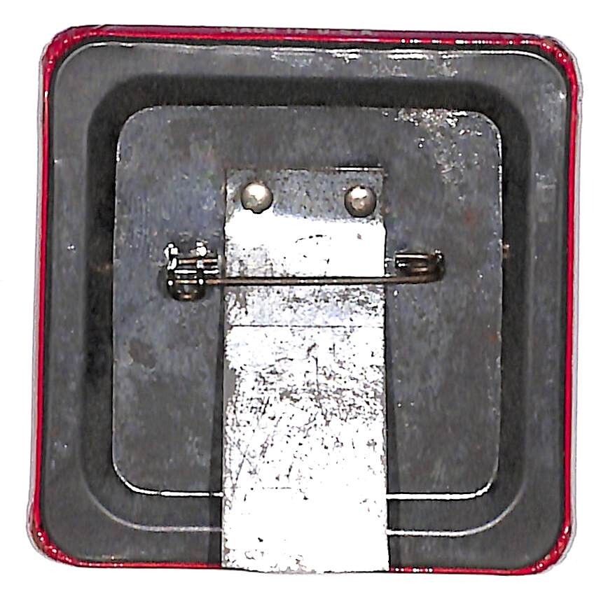 Macy's "Think" Square Steel Pinback Button Phila. Badge Co. c1940's-50's