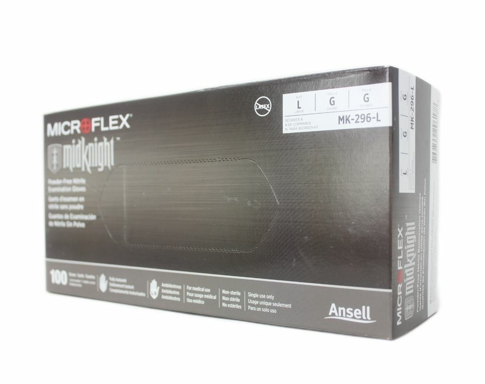 Microflex MidKnight Black Nitrile Gloves Large - 100ct/Box