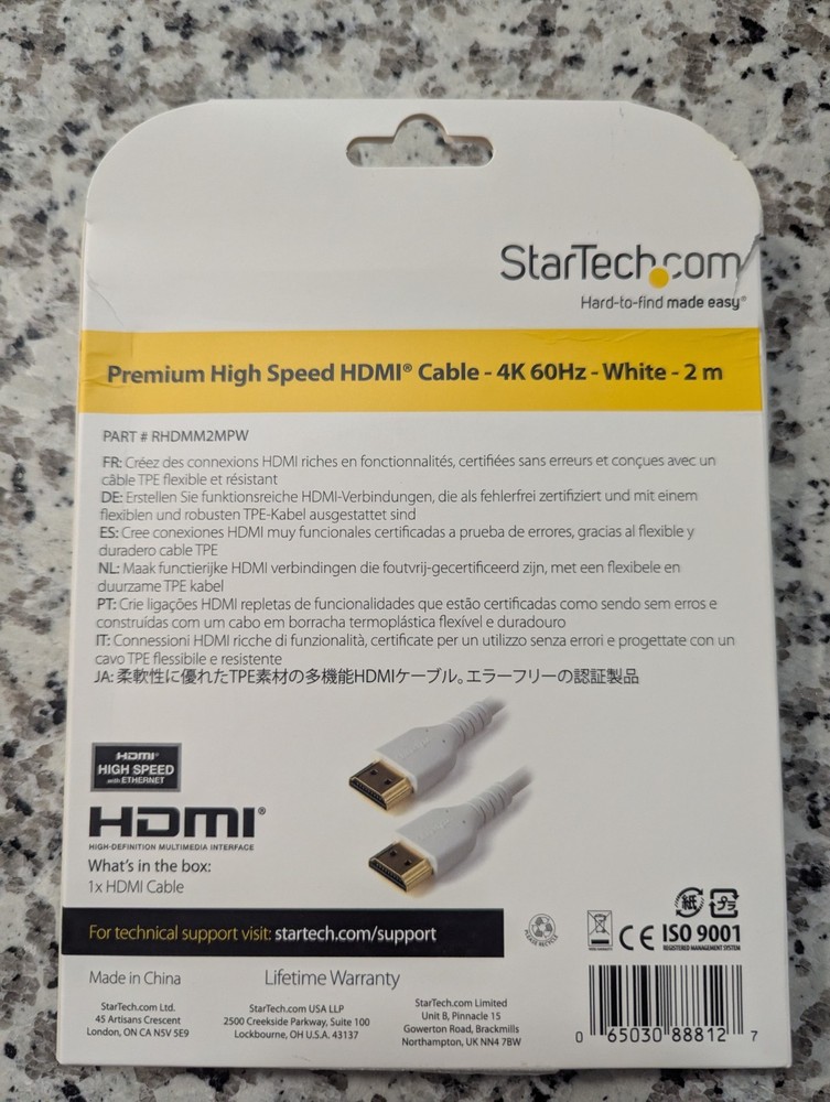 Startec White 2M HDMI Cable 4k 60hz