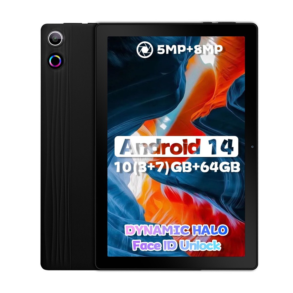 10.1 inch Android 14 Tablets HD Touchscreen Octa-Core 10+64GB Dual Camera