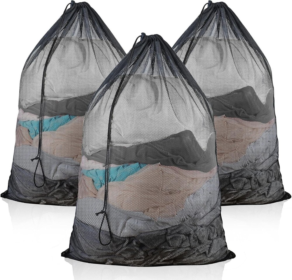 3-Pack Large Mesh Laundry Bags, 24x36 Inch, Drawstring Closure for Delicates