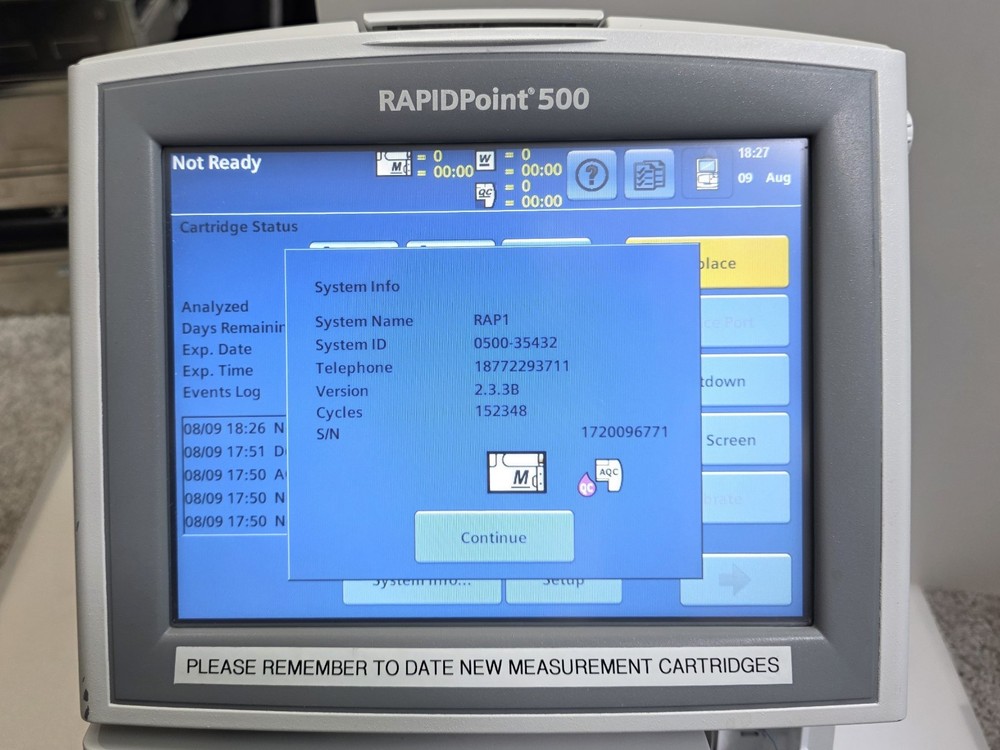 Siemens - RAPIDPoint 500 - Blood Gas Analyzer Bar Code Reader Touchscreen LCD