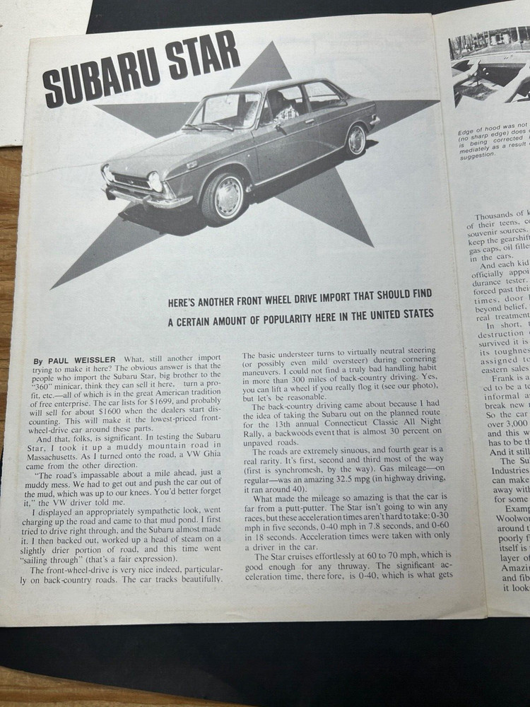 1969 ISSUE SUBARU STAR ROAD TEST BROCHURE CATALOG