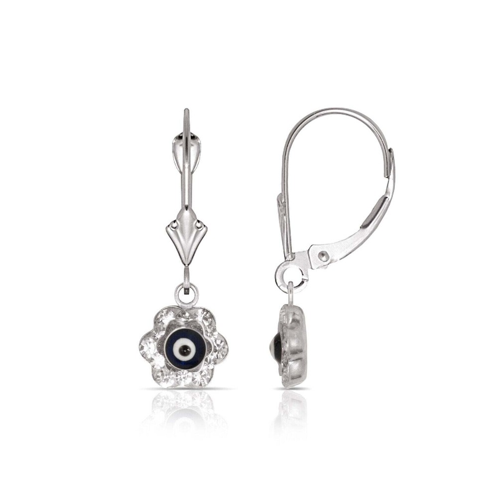Dark Blue Evil Eye 14K Yellow/white Gold Dangle Earrings
