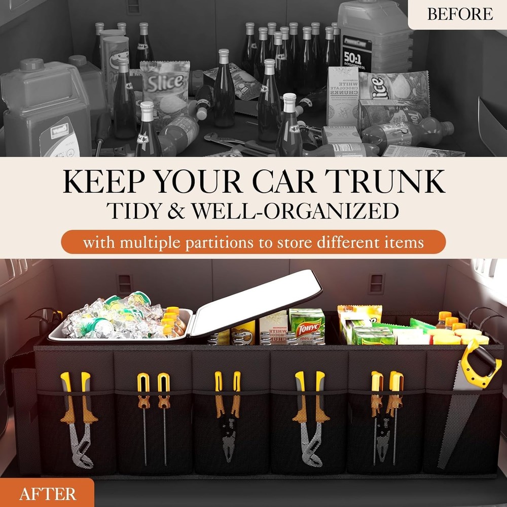 Large Capacity SUV Trunk Organizer with Sturdy Construction - 3 Compartments