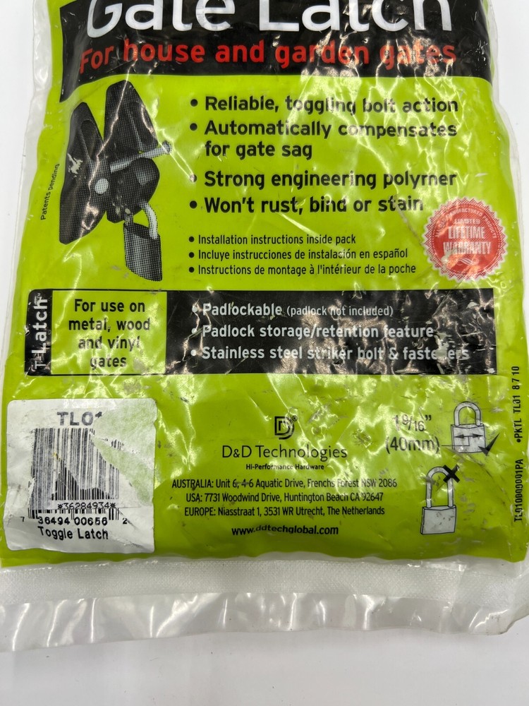 D&D Technologies TL01 T-Latch Action Gate Latch, Padlock Gravity Gate Latch