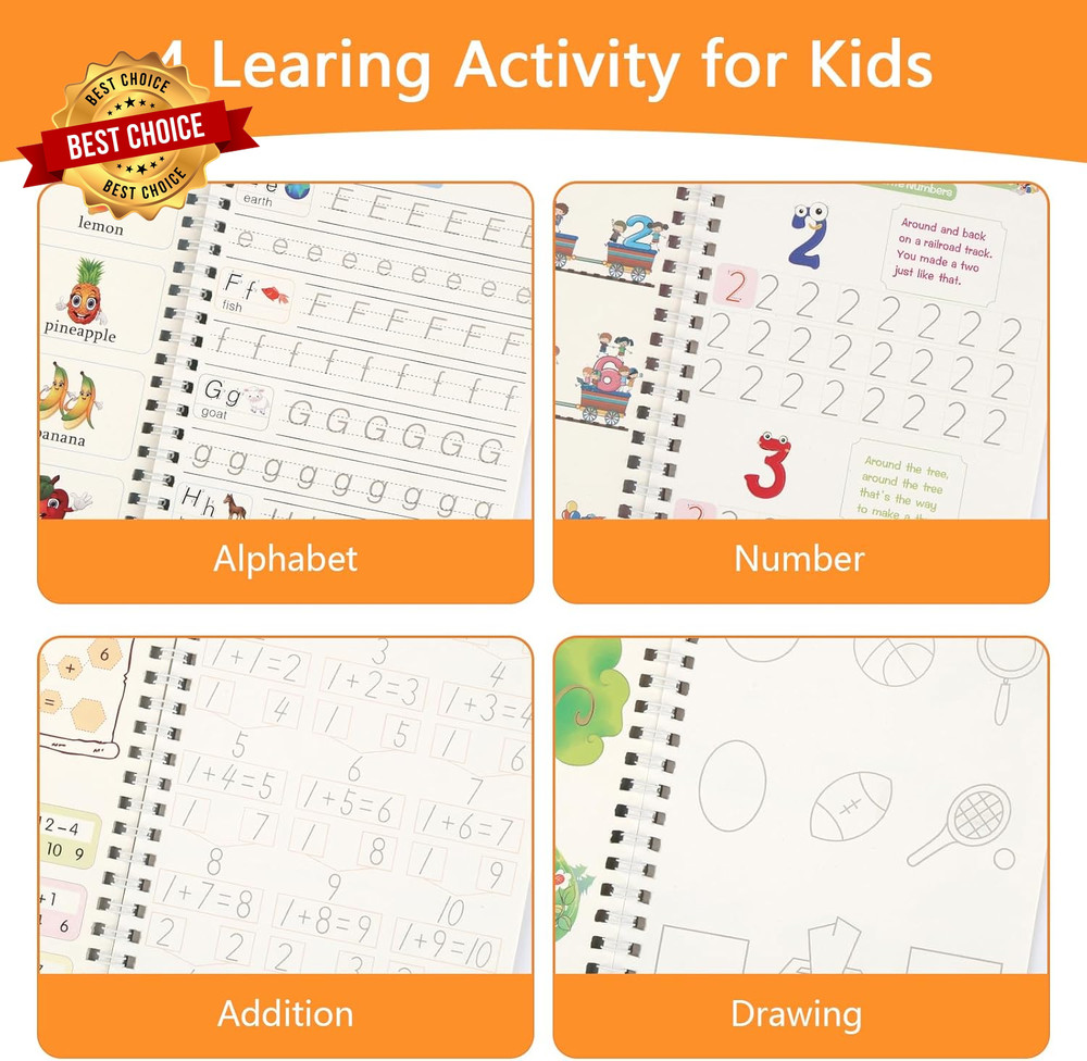 Grooved Writing Workbooks for Kids 3-5 – Reusable Handwriting Practice, 4 Pack