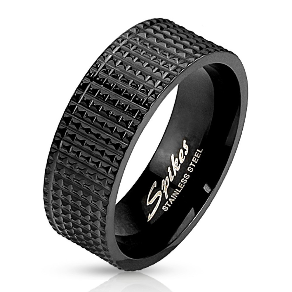 Mens Solid Steel Black They Picketed Original Pyramid Ring New