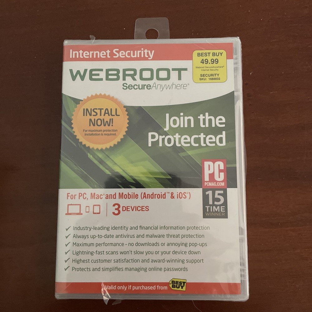 New Webroot SecureAnywhere Internet Security & Antivirus Windows & Mac 3 Devices