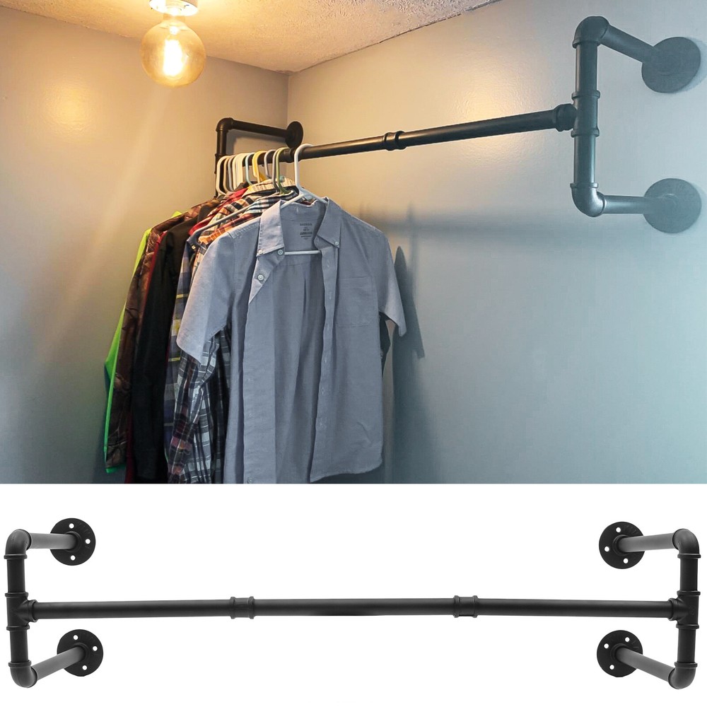 Wall Mounted Clothes Rail Shelf Garment Rack Heavy Duty Wardrobe Display