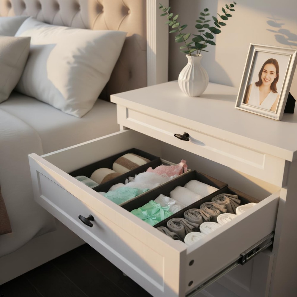 Bructhun Sock Drawer Organizer 3 Pack - Foldable Fabric Storage Light Gray