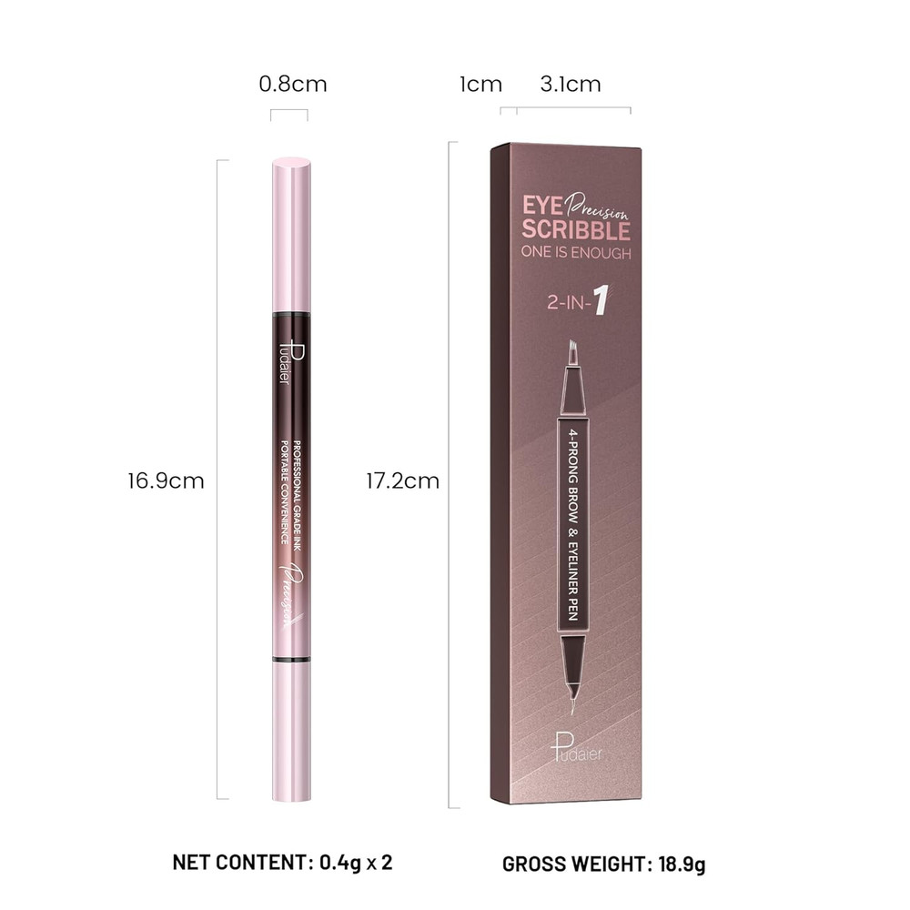 2-Pack Waterproof Microblading Eyebrow Pen, 4-Tip Natural Brow Maker