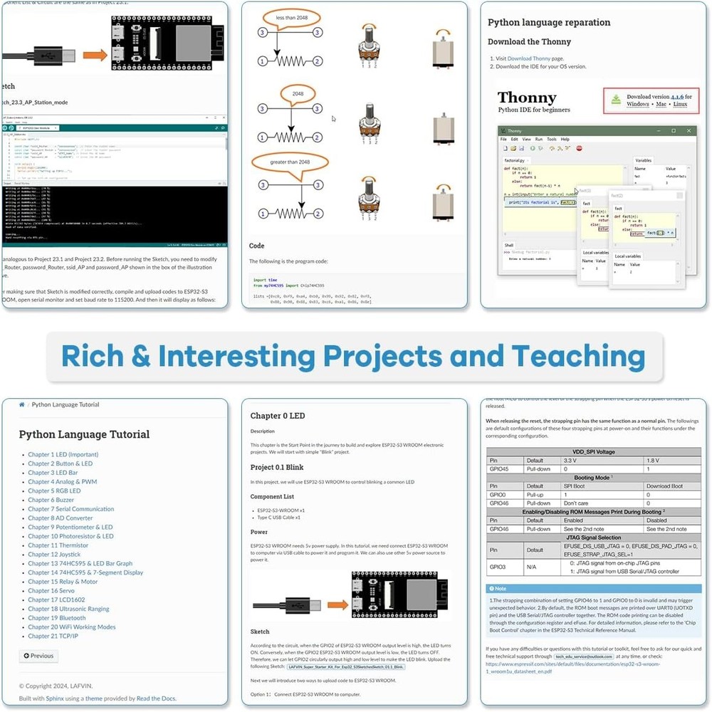 Super Starter Kit for ESP32-S3-WROOM MicroPython and C Language Programming Kit