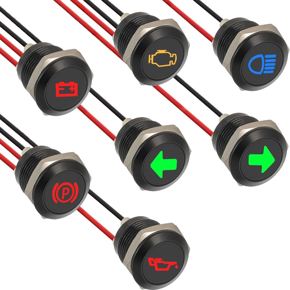 7pcs LED Indicator Light Set DC 12V 24V Waterproof Dashboard Warning Lamps Kit