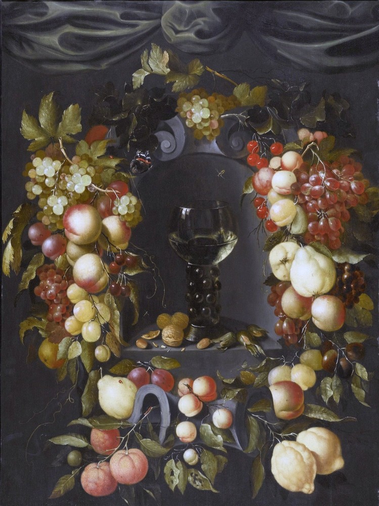 ROEMER WITH WALNUTS AND ALMONDS J. Borman Tile Mural Backsplash Marble Ceramic