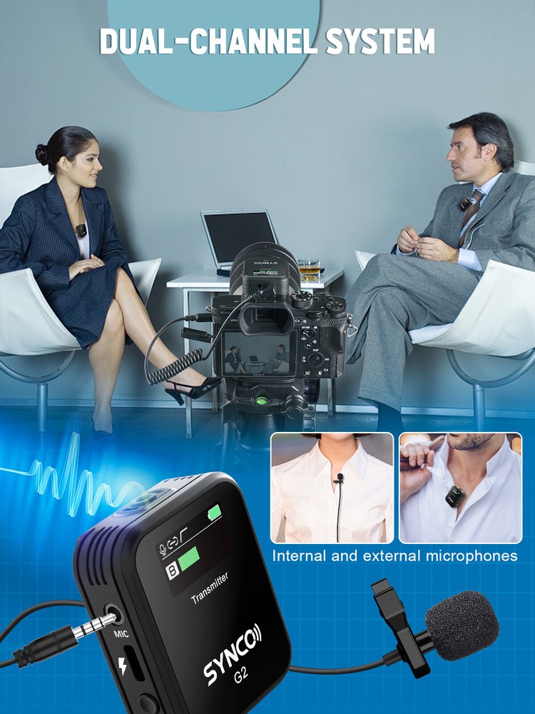SYNCO G2(A2) Wireless Lavalier Microphone for Camera Phone Online Class Vlog
