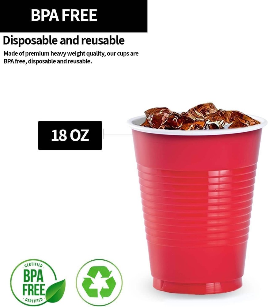 Disposable 18oz Apple Red Plastic Cups: 4 Pack