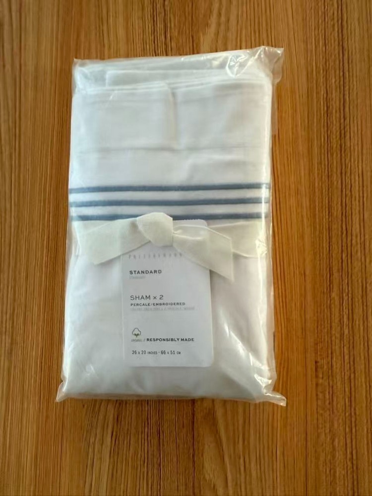 Pottery Barn Percale/Embroidered Stardard Sham (x2) Blue, NWT
