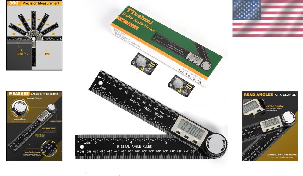 Professional Digital Angle Measuring Tool - Durable Protractor with Batteries