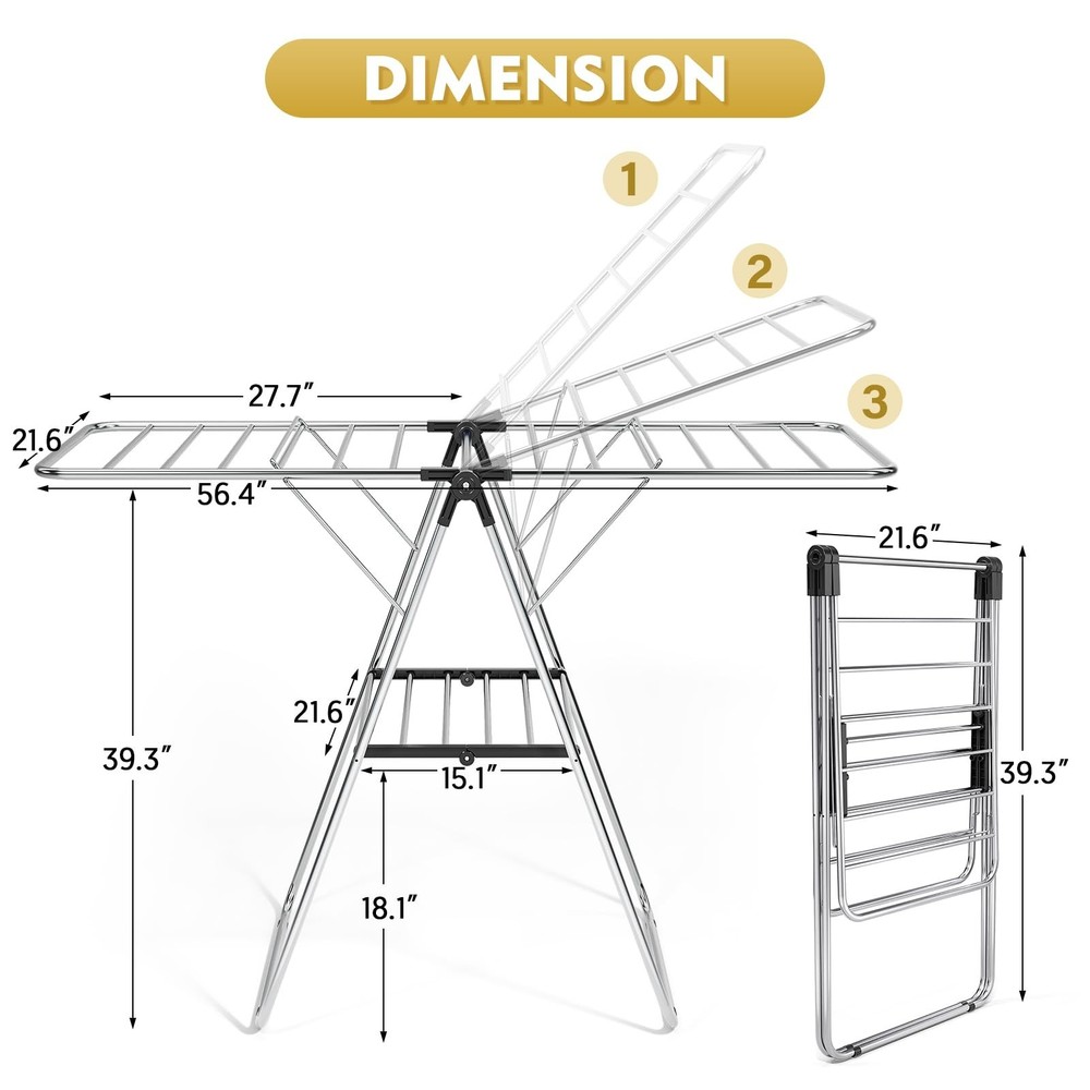 APEXCHASER Clothes Drying Rack, Drying Rack Clothing with Height-Adjustable, ...
