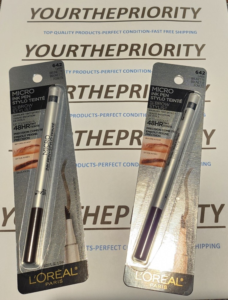2 PACK LOREAL MICRO INK PEN #642  DARK BRUNETTE, PRECISION COMB TIP,  FREE SHIP