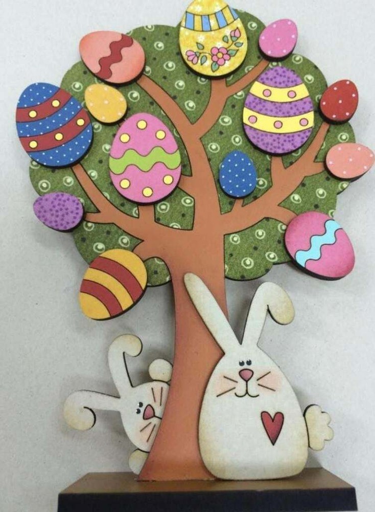 easter tree with hares & eggs for art and craft.
