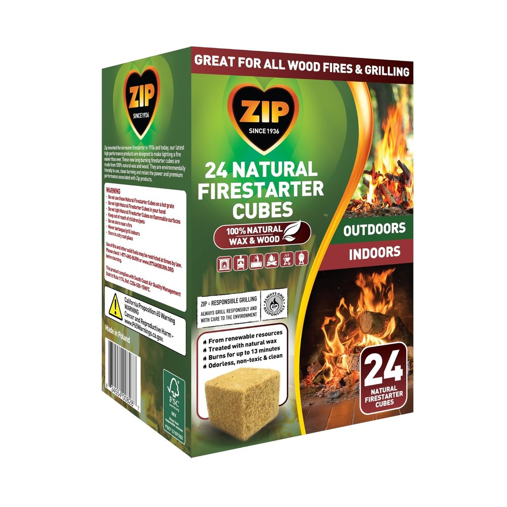 Zip 100536000 Natural Firestarter Cubes 24 Count, White Label