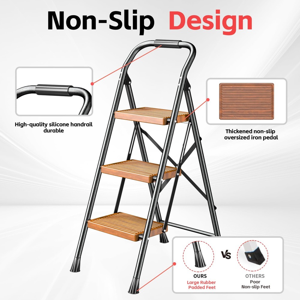 Step Ladder Foldable Folding Stool - for Home Adults Kitchen 3 Stepping Extensio