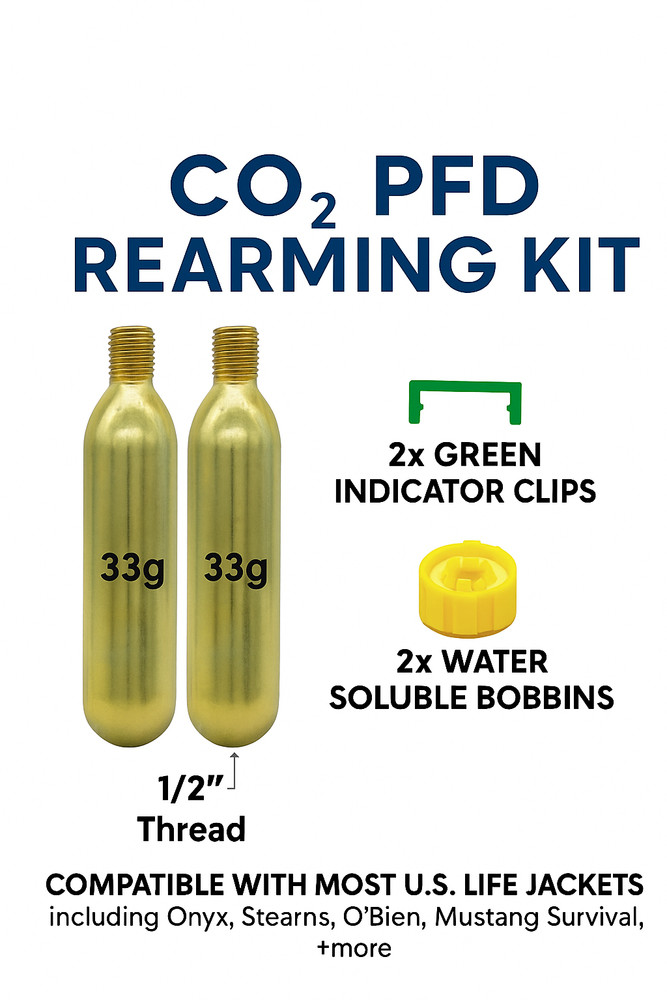 2 PACK - A/M 33g Co2 Rearming Kits for PFD Inflatable Life Jacket Replacement