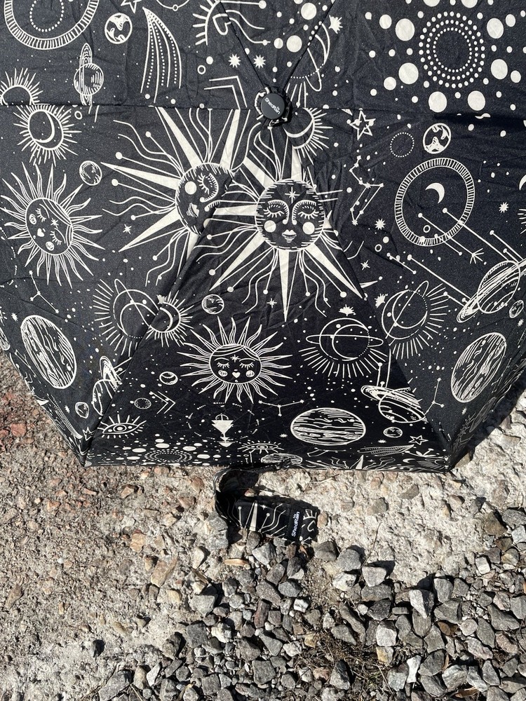 Shed Rain Umbrella Black Sun And Moon Pattern