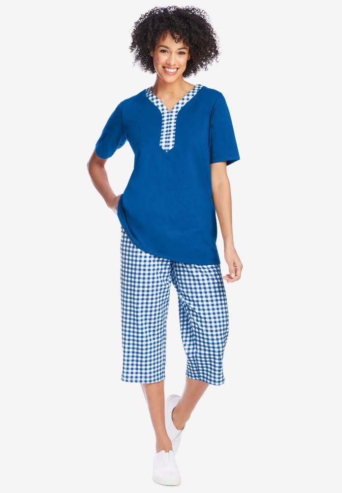 Woman Within Plus Size 2-Piece Tunic Capri Set