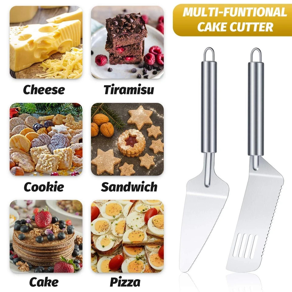 4 Pack Stainless Steel Pie Server Spatula Serrated Cake Cutter with Handle