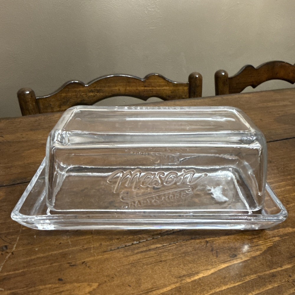 Mason Craft And More Butter Dish Clear Glass Rectangular Nice